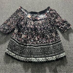 Free People Floral Lace Embroidered Top Black Lace Boho Off Shoulder Size 0
